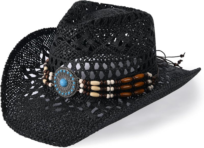 Willheoy Straw Cowboy Hat for Men Womens Straw Cowgirl Hat Summer Western Cowboy Hats with Wide Brim for Cowgirls and Cowboys - Image 1